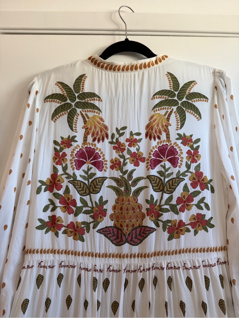 Farm Rio Bohemian Embroidered Maxi Dress - White with Multicolor Tropical Motif - Picture 5 of 5